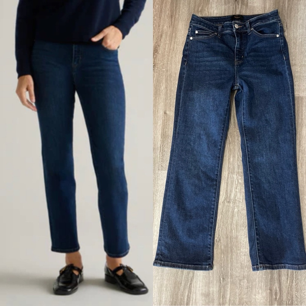 Quince Women's Ankle Crop Straight Jeans - Dark Blue Denim